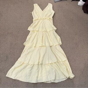 Chelsea28 Pale Yellow Tiered V-Neck Maxi Dress